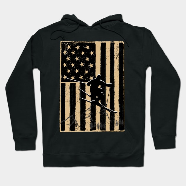 Vintage Skiing Us Flag Hoodie by JustBeSatisfied